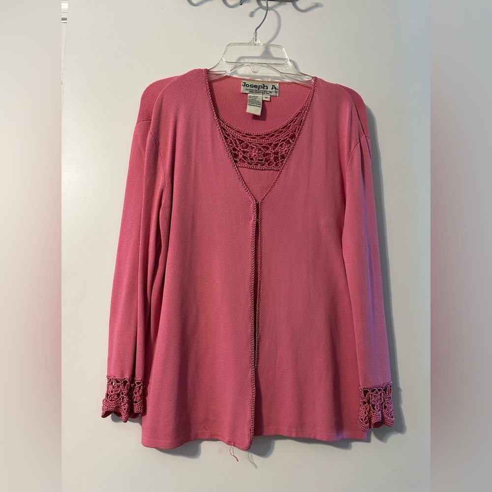 Joseph A Rose Cardigan Set with Crochet Detail